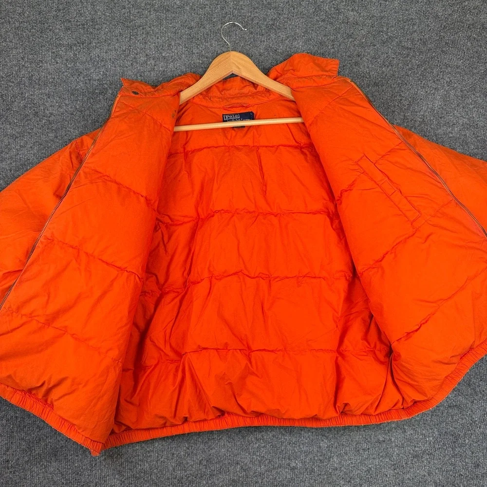 Vintage Polo Ralph Lauren Harrington Puffer Jacket Mens XL Orange Hi Tech Down
